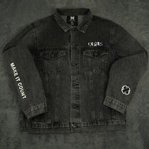 Sam & Colby Denim Jacket Mens XL Black XPLR Graphic Make It Count 25x25 Patch